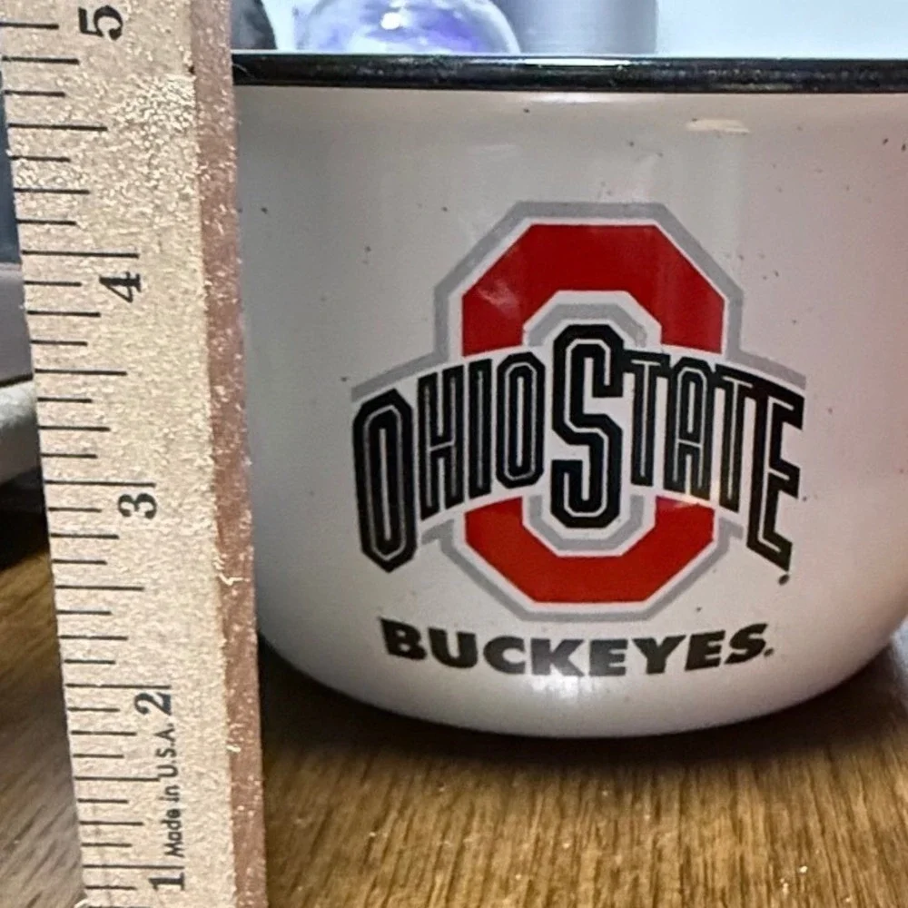 Ohio State Buckeyes Enamel Mug Large Speckled White Red Black Vintage Style‎ 6in